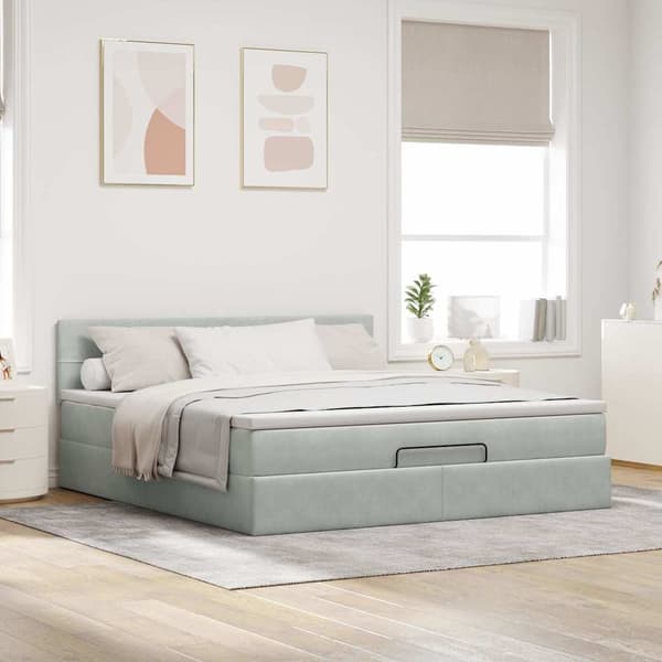 vidaXL Ottoman sängram med madrass ljusgrå 180x200 cm sammet Grå