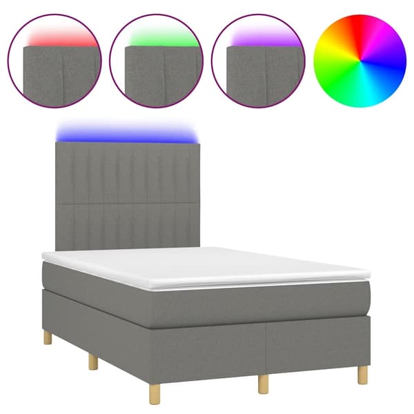 vidaXL Ramsäng med madrass & LED mörkgrå 120x190 cm tyg Grå