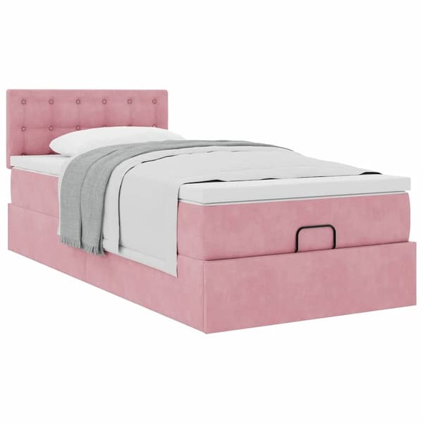 vidaXL Ottoman sängram med madrass rosa 80x200 cm sammet Rosa
