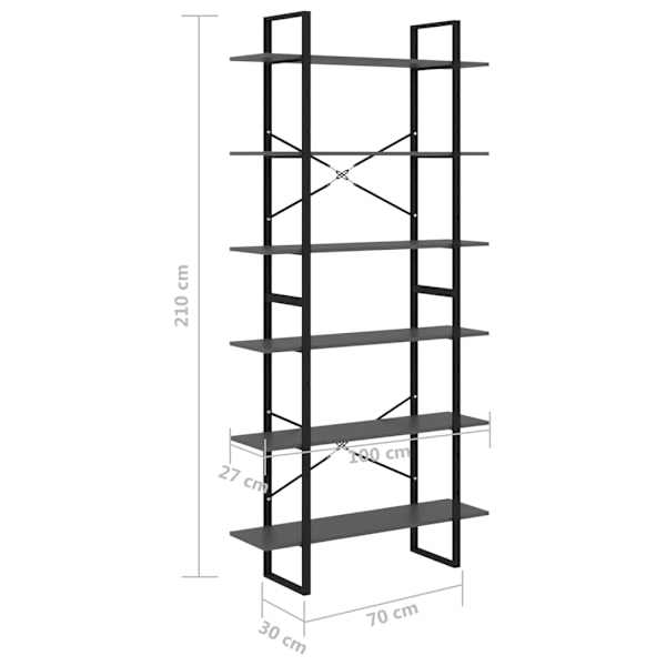 vidaXL Hög bokhylla grå 100x30x210 cm massiv furu grå