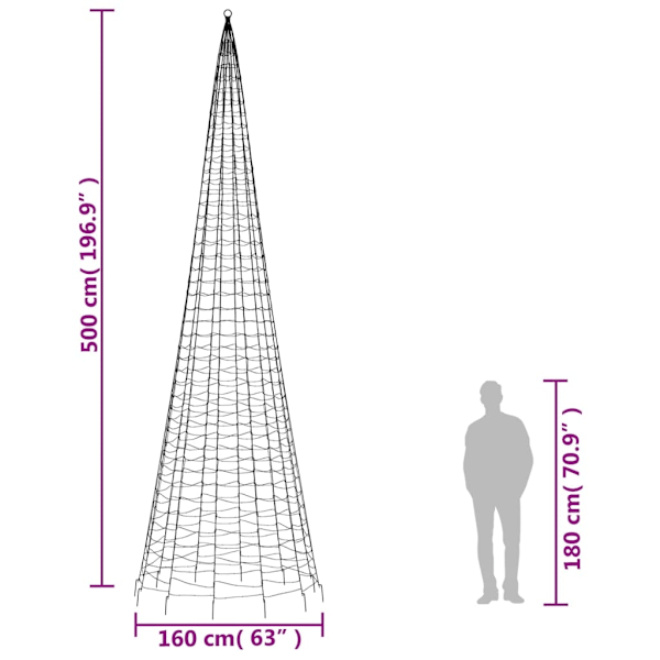 vidaXL LED julgran på flaggstång 1534 LEDs kallvit 500 cm Kallvit
