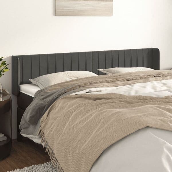 vidaXL Sänggavel med kanter mörkgrå 183x16x78/88 cm sammet Grå