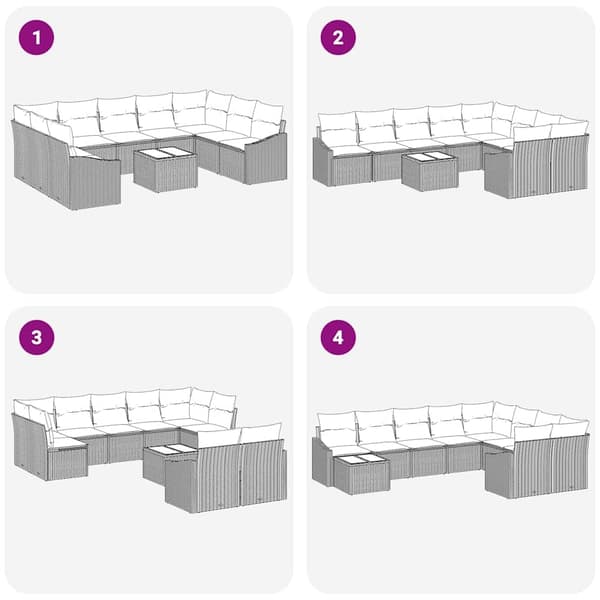 vidaXL Soffset med kudde 10 pcs Ljusgrå konstrotting Ljusgrå