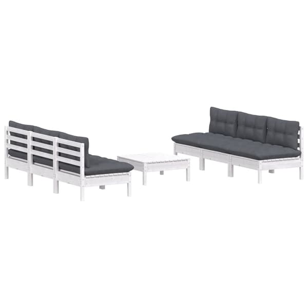 vidaXL Loungegrupp med antracit dynor 7 delar massiv furu Vit