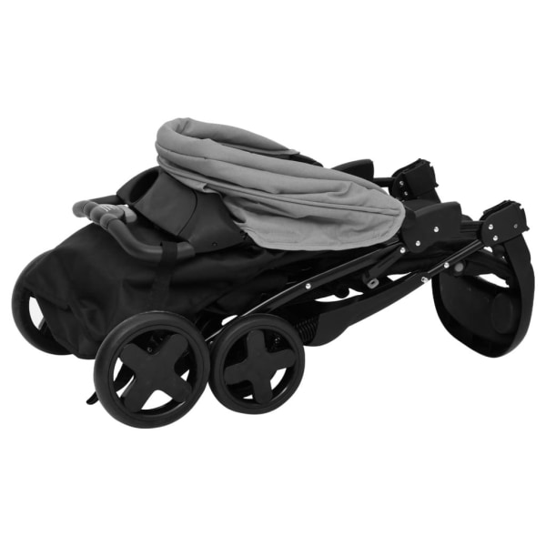 vidaXL Barnvagn 3-i-1 ljusgrå och svart stål grå