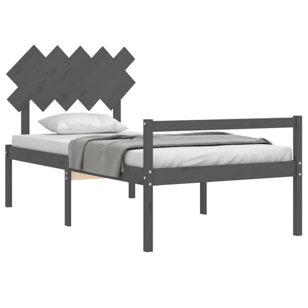vidaXL Sängram med sänggavel grå 100x200 cm massivt trä Grå