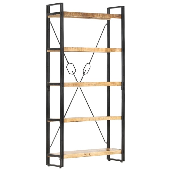 vidaXL Bokhylla med 5 hyllor 90x30x180 cm massivt mangoträ Brun