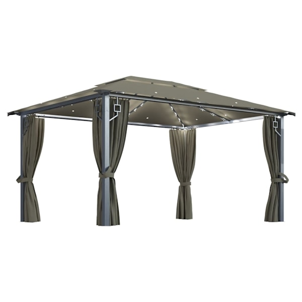 vidaXL Paviljong med gardin & ljusslinga LED 4x3m taupe aluminium Taupe