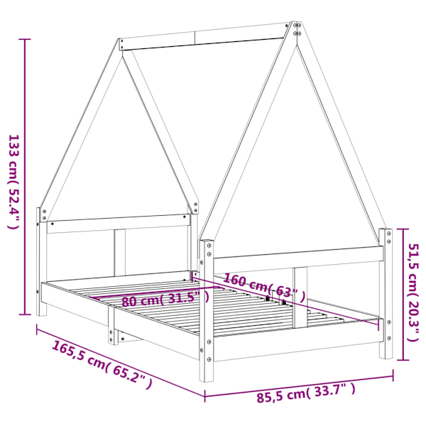 vidaXL Sängram för barnsäng vit 80x160 cm massiv furu Vit