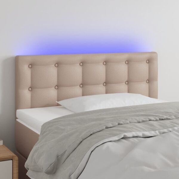 vidaXL Sänggavel LED cappuccino 90x5x78/88 cm konstläder Brun