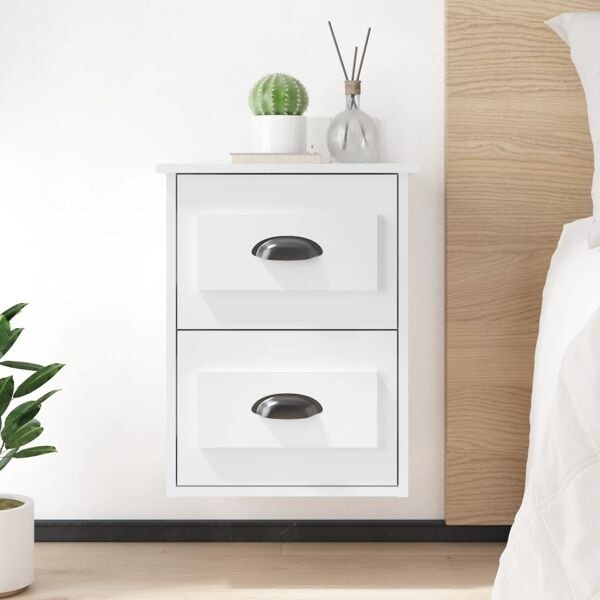 vidaXL Väggmonterat sängbord vit högglans 41,5x36x53cm Vit