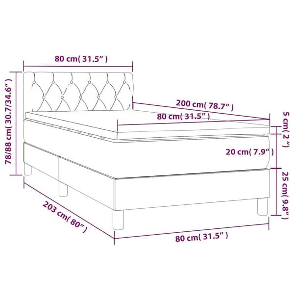 vidaXL Ramsäng med madrass & LED mörkgrå 80x200 cm sammet Grå