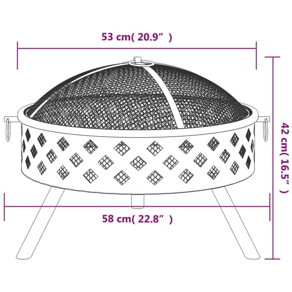 vidaXL Eldstad med eldgaffel 58 cm XXL stål Svart