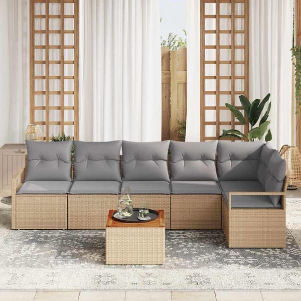 vidaXL Trädgårdsoffset 7 st Beige konstrotting Beige