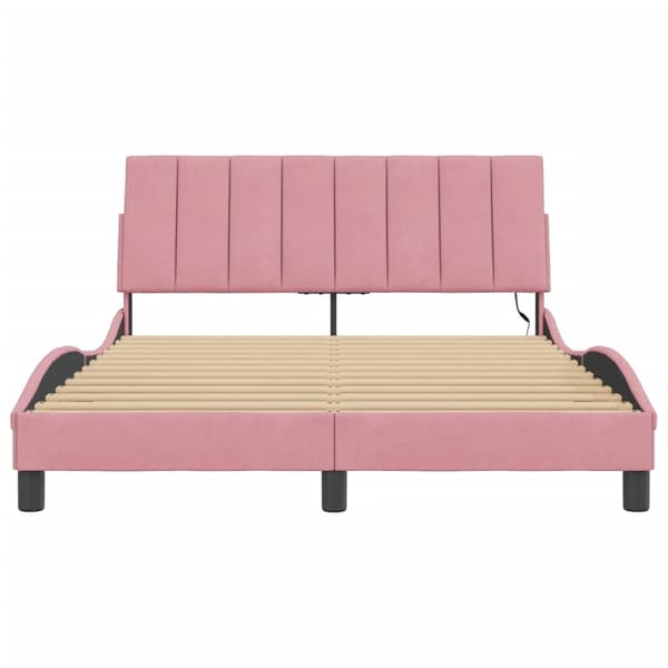 vidaXL Sängram med LED-belysning rosa 140x190 cm sammet Rosa