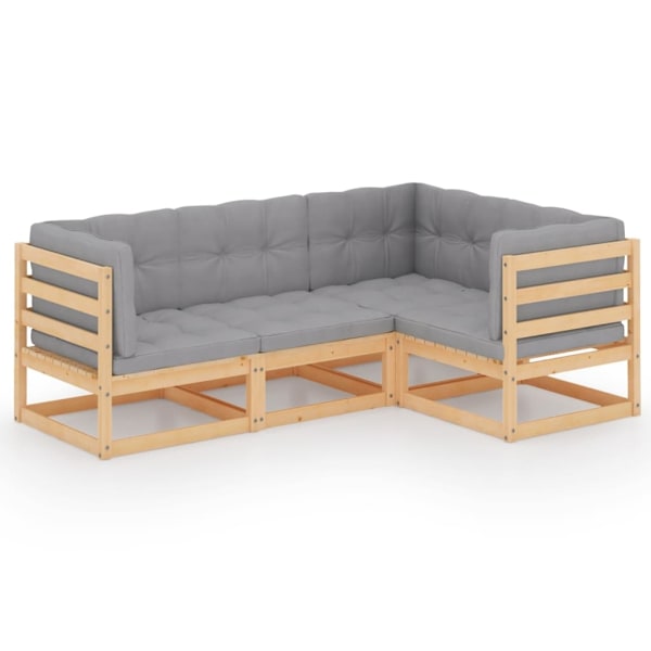 vidaXL Loungegrupp med dynor 4 delar massiv furu grå