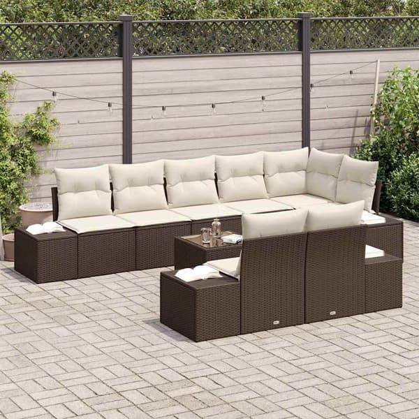 vidaXL Trädgårdsoffset 9 st Brun och Kräm Poly rattan Brun