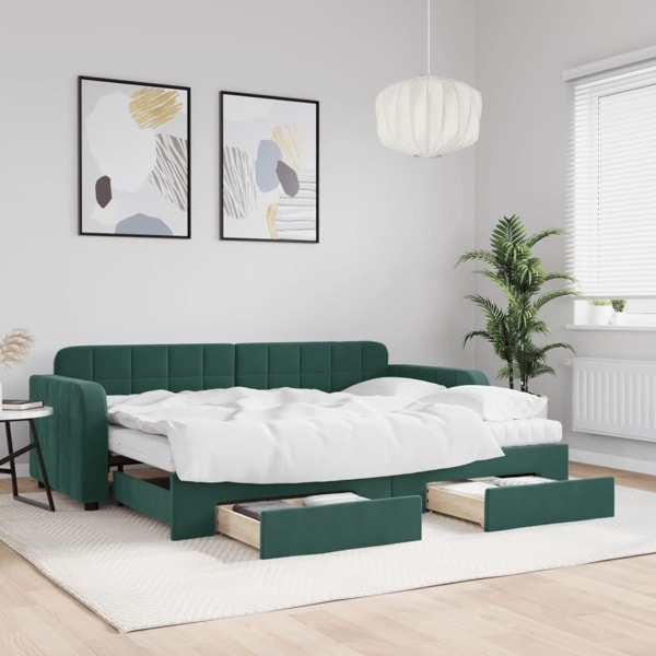 vidaXL Dagbädd utdragbar med lådor mörkgrön 80x200 cm sammet Grön