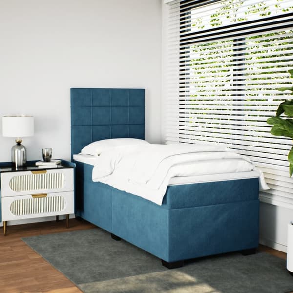 vidaXL Ramsäng med madrass blå 100x200 cm sammet Blå