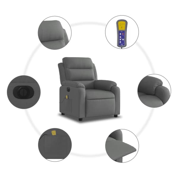 vidaXL Elektrisk massagefåtölj mörkgrå tyg Grå