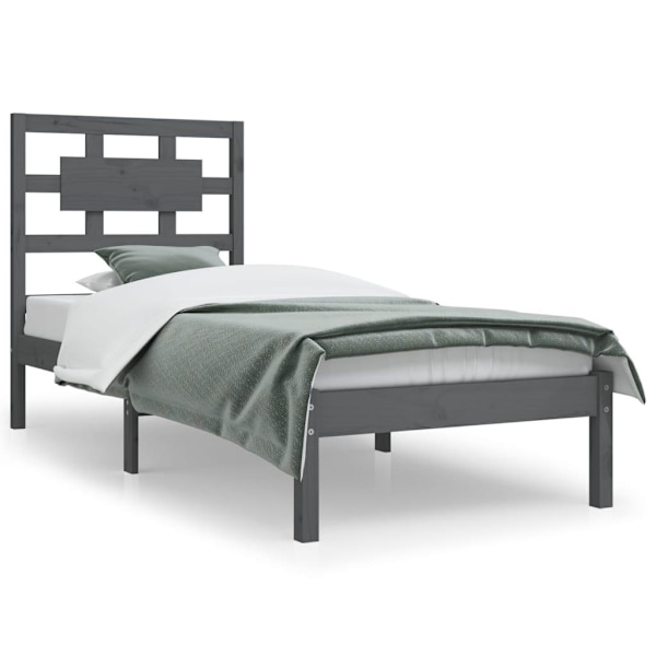 vidaXL Sängram grå massiv furu 100x200 cm enkelsäng Grå