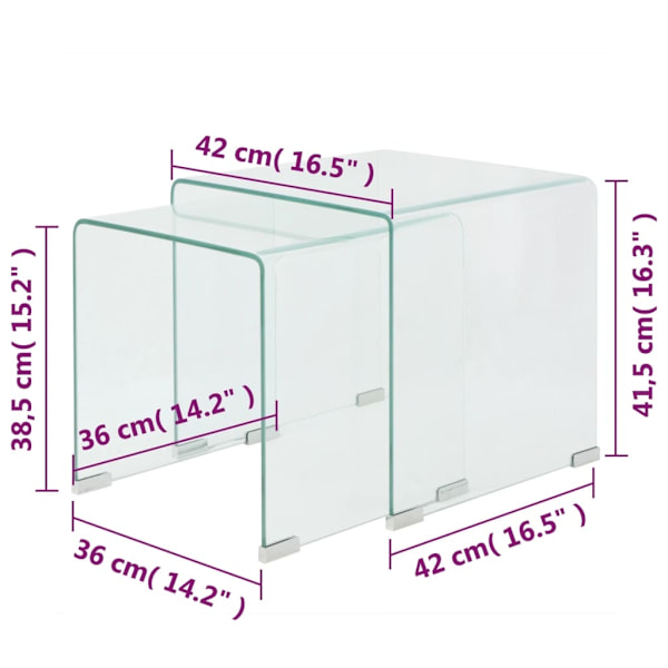 vidaXL Satsbord 2 st bord härdat klarglas Transparent