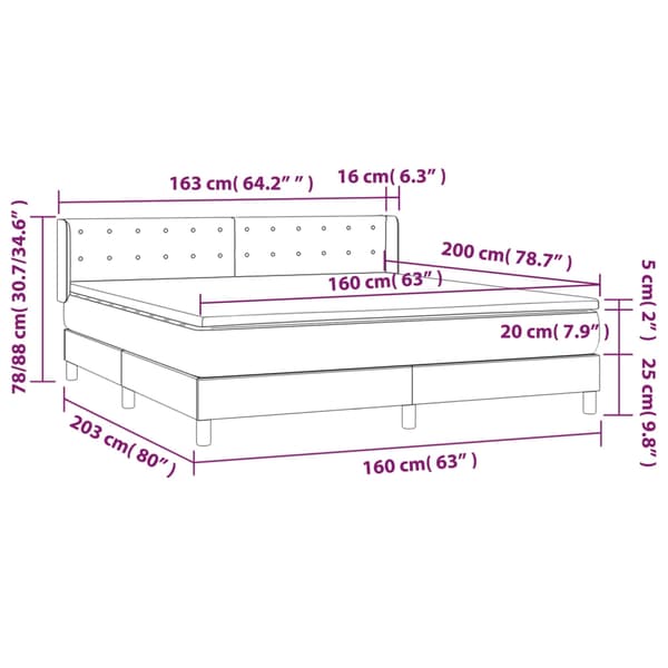 vidaXL Ramsäng med madrass mörkgrå 160x200 cm sammet Grå