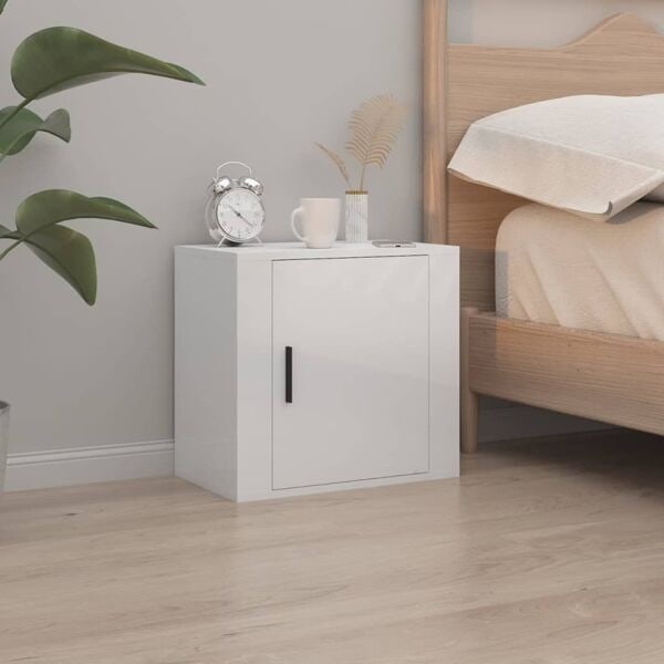 vidaXL Väggmonterat sängbord vit högglans 50x30x47 cm Vit