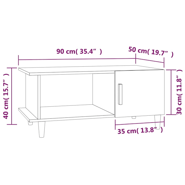 vidaXL Soffbord rökfärgad ek 90x50x40 cm konstruerat trä Brun