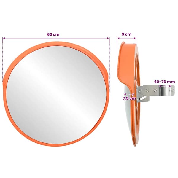 vidaXL Konvex trafikspegel PC-Plast 60 cm Utomhusbruk Orange Orange