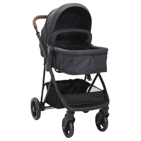 vidaXL Barnvagn 2-i-1 antracit och svart stål Antracit
