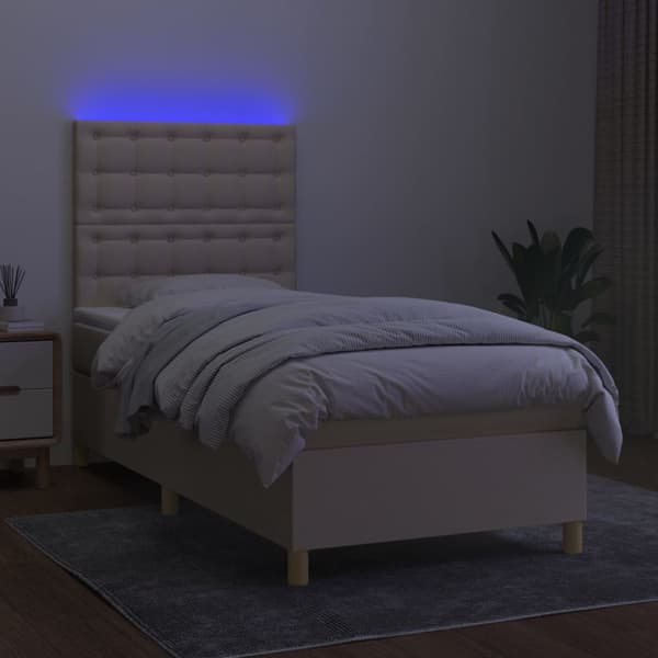 vidaXL Ramsäng med madrass & LED gräddvit 90x200 cm tyg Kräm