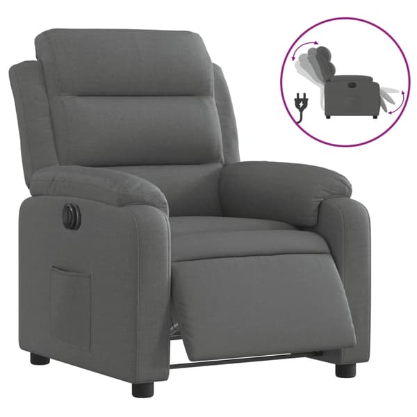 vidaXL Elektrisk reclinerfåtölj mörkgrå tyg Grå