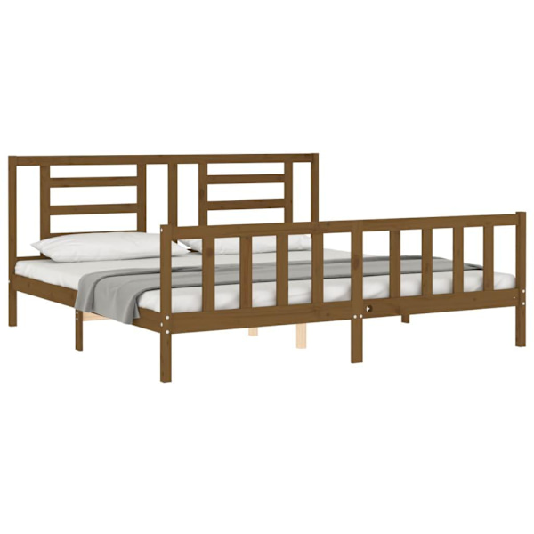 vidaXL Sängram med huvudgavel honungsbrun 200x200 cm massivt trä Brun