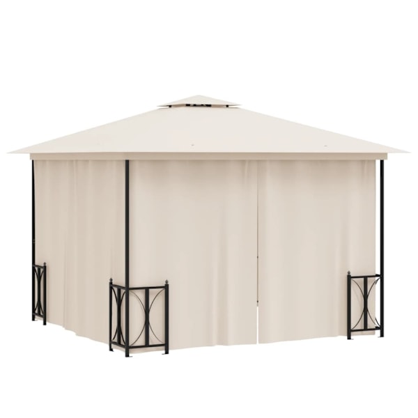 vidaXL Paviljong med draperier och dubbelt tak 3x3 m gräddvit Creme