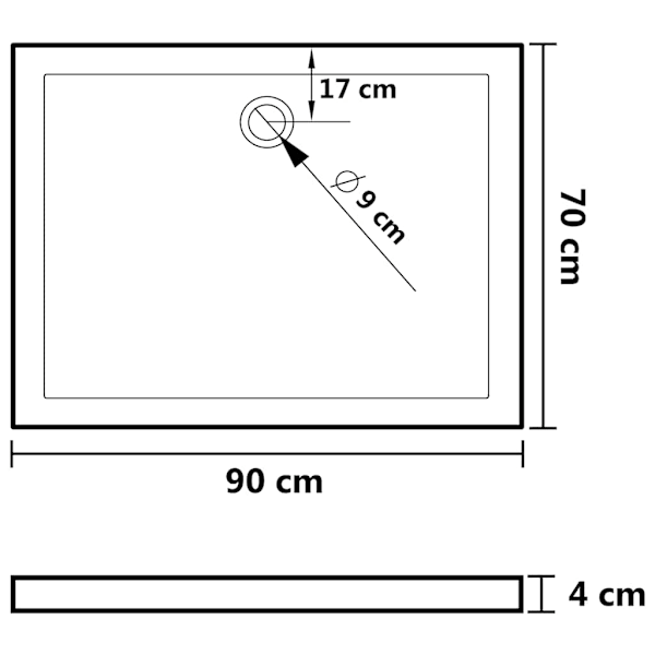 vidaXL Duschkar rektangulärt ABS 70x90 cm Vit