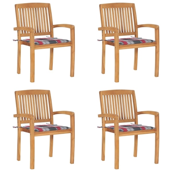 vidaXL Stapelbara trädgårdsstolar med dynor 4 st massiv teak Brun
