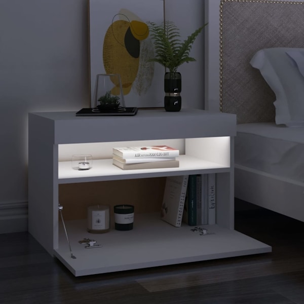vidaXL Sängbord med LED-belysning vit 60x35x40 cm konstruerat trä Vit