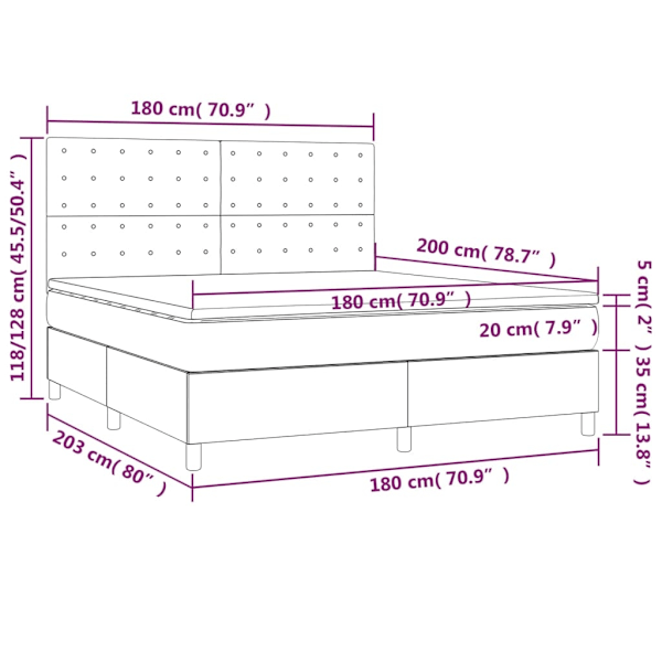 vidaXL Ramsäng med madrass ljusgrå 180x200 cm tyg Grå