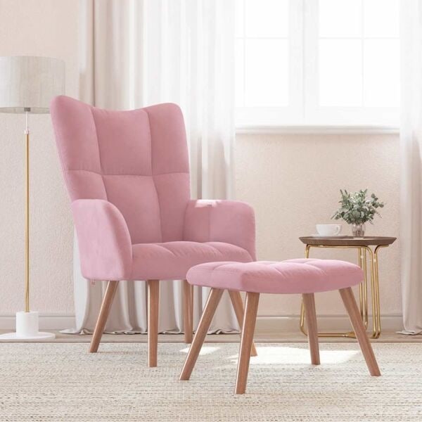 vidaXL Vilstol med fotpall rosa sammet Rosa