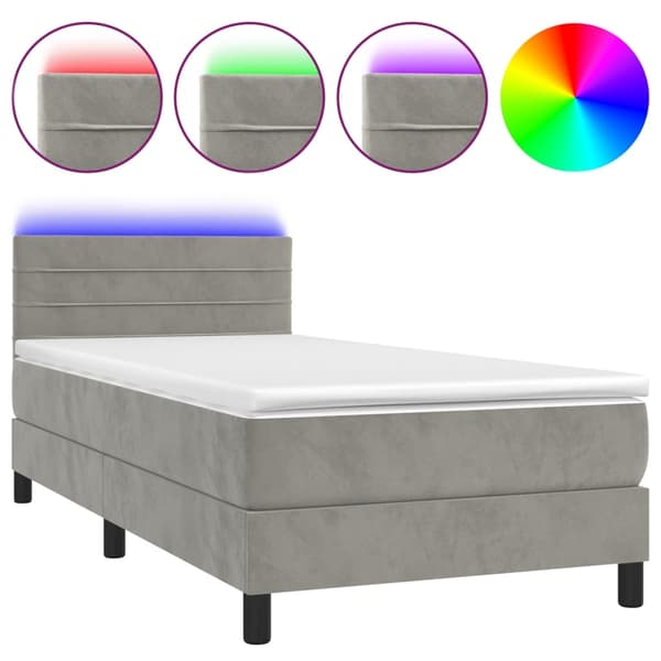 vidaXL Ramsäng med madrass & LED ljusgrå 100x200 cm sammet Grå