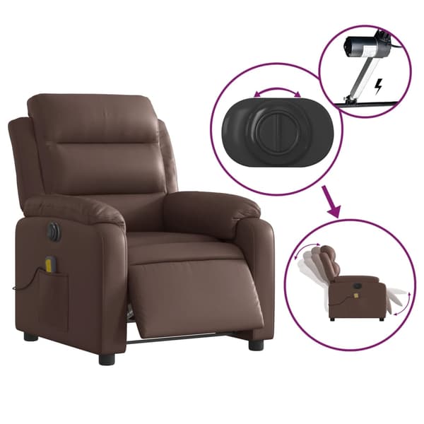 vidaXL Elektrisk massagefåtölj brun konstläder Brun