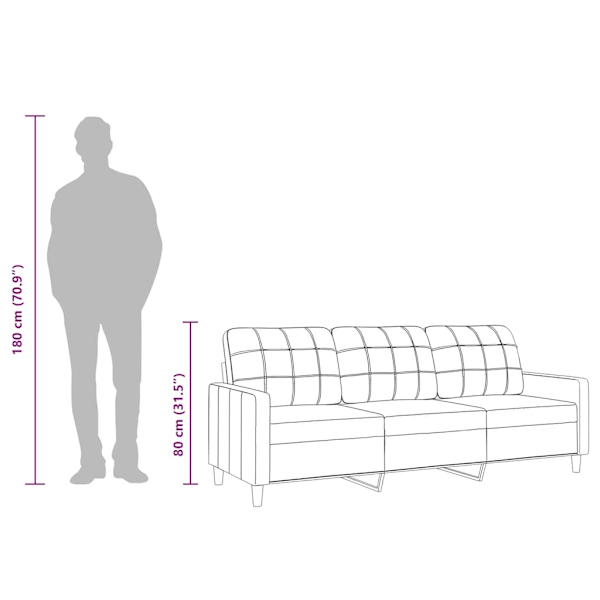 vidaXL 3-sitssoffa ljusgrå 180 cm tyg Grå