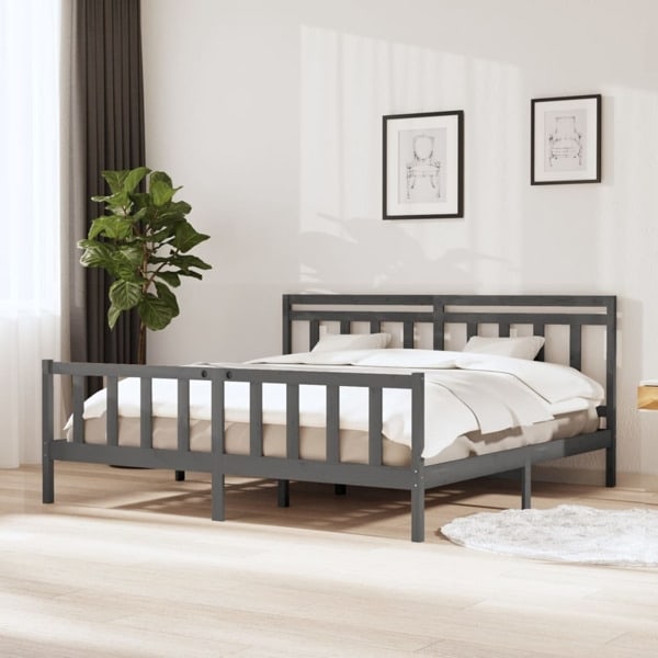 vidaXL Sängram grå massivt trä 200x200 cm Grå