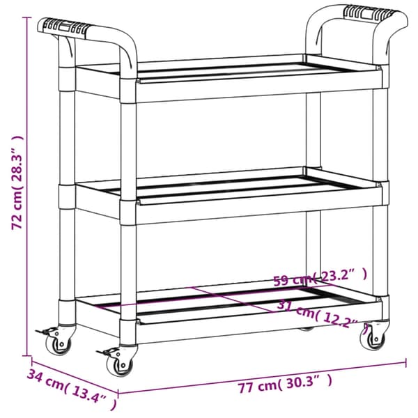 vidaXL Rullvagn 3 våningar grå 77x34x72 cm aluminium Grå