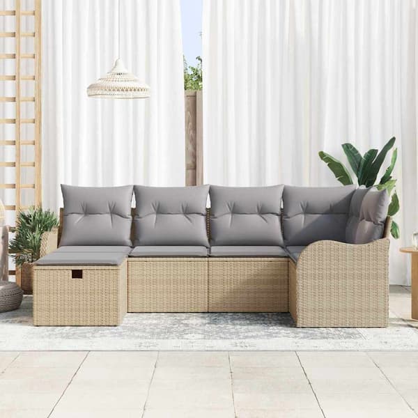 vidaXL Trädgårdsoffset 6 st Poly rattan Beige