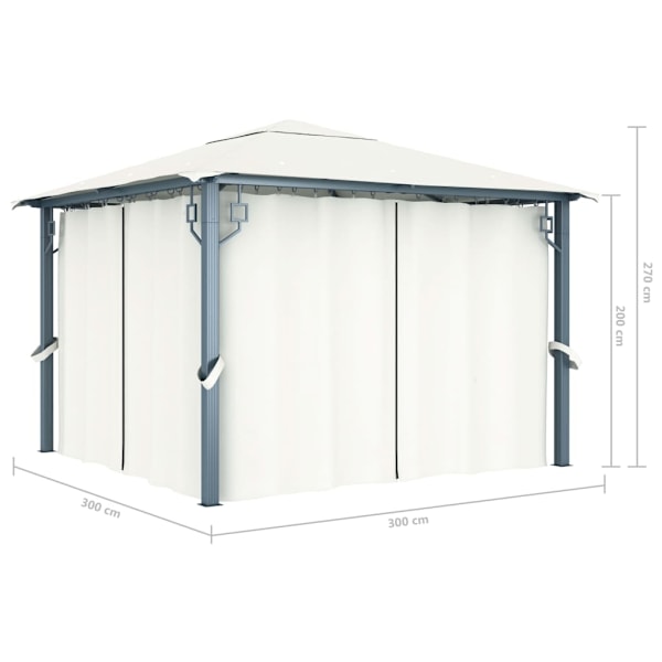 vidaXL Paviljong med draperier 300x300 cm gräddvit aluminium Creme