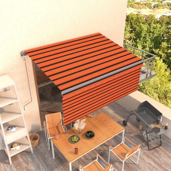 vidaXL Manuell infällbar markis med rullgardin LED 3x2,5m orange/brun Orange