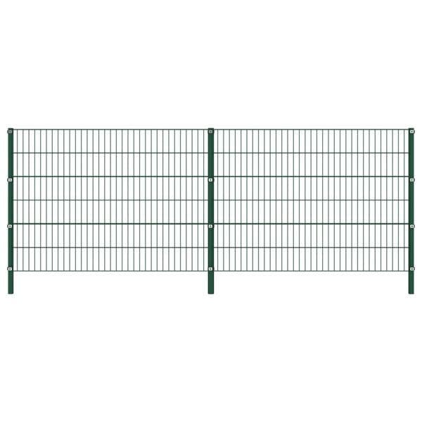 vidaXL Stängselpanel med stolpar järn 3,4x1,2 m grön Grön