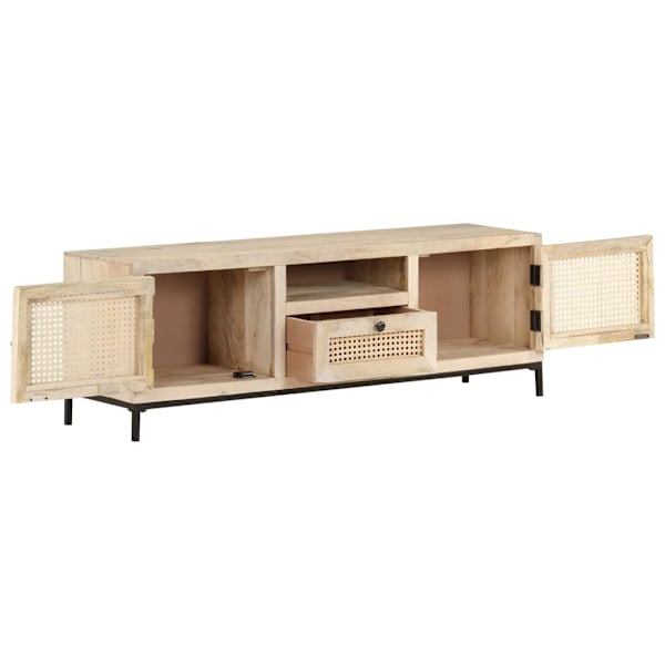 vidaXL TV-bänk 120x30x40 cm massivt mangoträ och naturlig rotting Brun